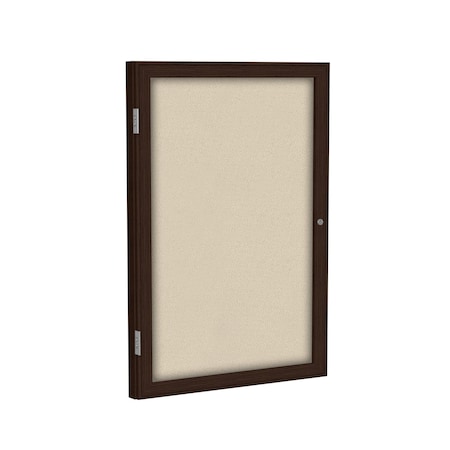 Ghent Enclosed Bulletin Board, 1 Door, Fabric, Walnut Frame, 3 ft H x 2 ft W, Beige PN13624F-90